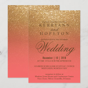 Coral and Gold Glitter Invitation
