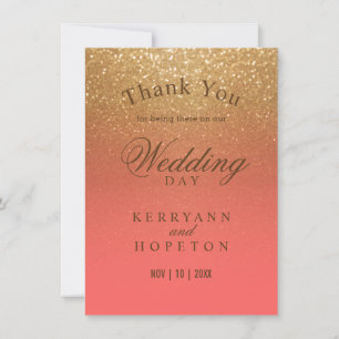 Coral and Gold Glitter - Thank You Card