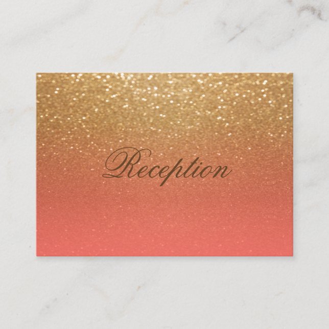 Coral and Gold Glitter Wedding Reception Enclosure Card (Front)
