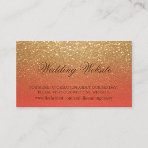 Coral and Gold Glitter Wedding Website Enclosure Card