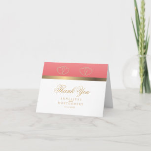Coral and Gold Hearts - Thank You Card