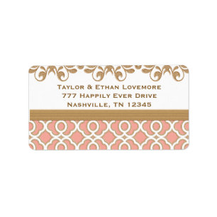 Coral and Gold Return Address Labels Custom