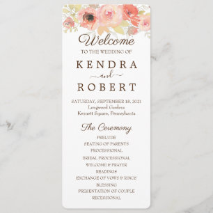 Coral and Gold Rose Wedding Itinerary Program Programme