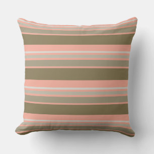 Coral and gold stripe cushion