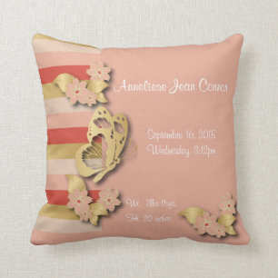 Coral and Gold Stripes with Butterflies for Baby Cushion