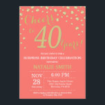 Coral and Gold Surprise 40th Birthday Diamond Invitation<br><div class="desc">Surprise 40th Birthday Invitation with Coral and Gold Glitter Diamond Background. Gold Confetti. Adult Birthday. Male Men or Women Birthday. For further customisation,  please click the "Customise it" button and use our design tool to modify this template.</div>