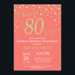Coral and Gold Surprise 80th Birthday Diamond Invitation<br><div class="desc">Surprise 80th Birthday Invitation with Coral and Gold Glitter Diamond Background. Gold Confetti. Adult Birthday. Male Men or Women Birthday. For further customisation,  please click the "Customise it" button and use our design tool to modify this template.</div>