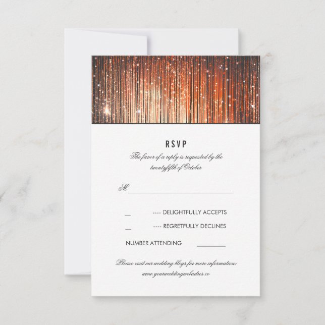 Coral and Gold Wedding String Lights RSVP Card (Front)