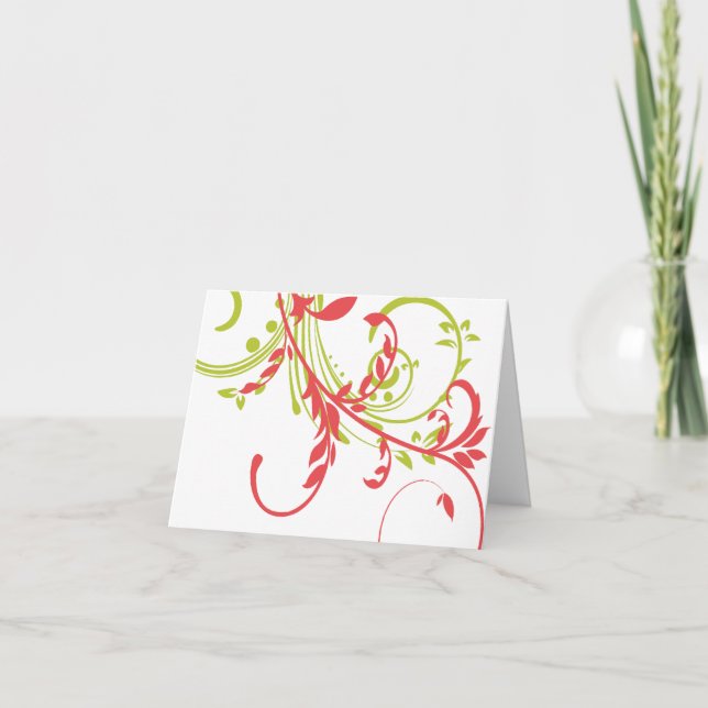 Coral and Green Double Floral Thank You Note (Front)