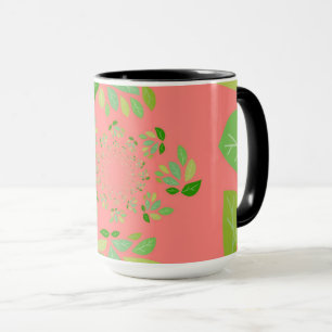 Coral and Green Leaf Design Mug