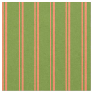 Coral and Green Lined Pattern Fabric