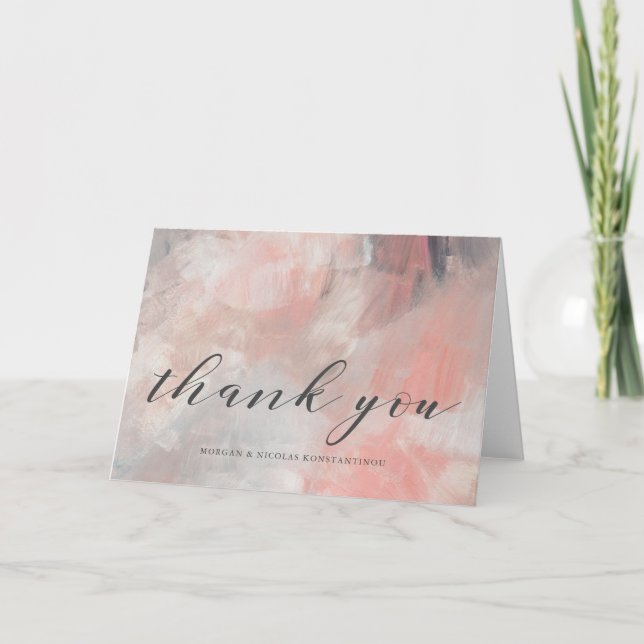 Coral and Grey Abstract Brushstrokes Thank You (Front)