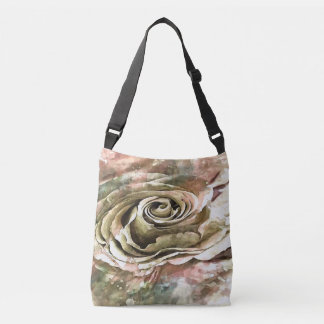 Coral and Grey Artistic Romantic Rose Crossbody Bag