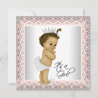 Coral and Grey Baby Girl Shower Invitation