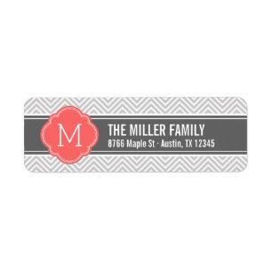 Coral and Grey Chevron Monogram