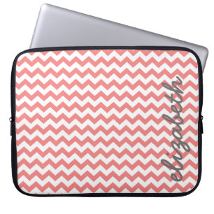 Coral and Grey Chevron Pattern with Big Name Laptop Sleeve