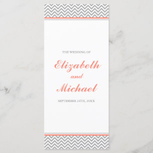 Coral and Grey Chevron Wedding Program Programme