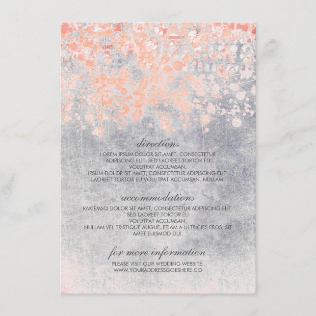 Coral and Grey Confetti Wedding Information Enclosure Card (Front)