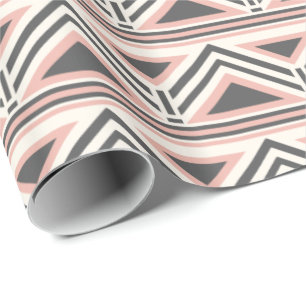 Coral and Grey Geometric Tribal Pattern Wrapping Paper