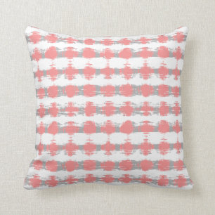Coral and Grey Ikat Stripes Cushion
