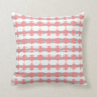 Coral and Grey Ikat Stripes Cushion
