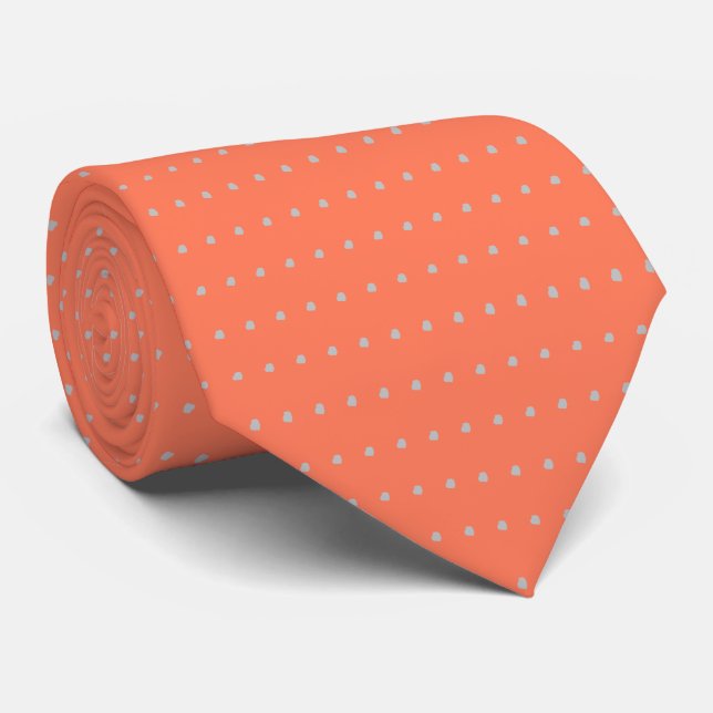 Coral and Grey Polka Dots  Tie Ties (Rolled)