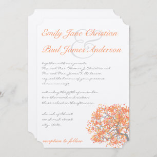 Coral and Grey Romantic Tree  Wedding Invitation
