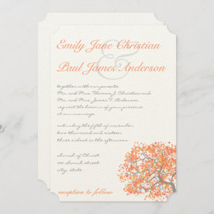 Coral and Grey Romantic Tree  Wedding Invitation