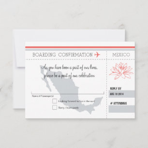 Coral and Grey RSVP Boarding Pass TO MEXICO