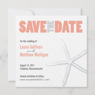 Coral and Grey Starfish Wedding Save the Date