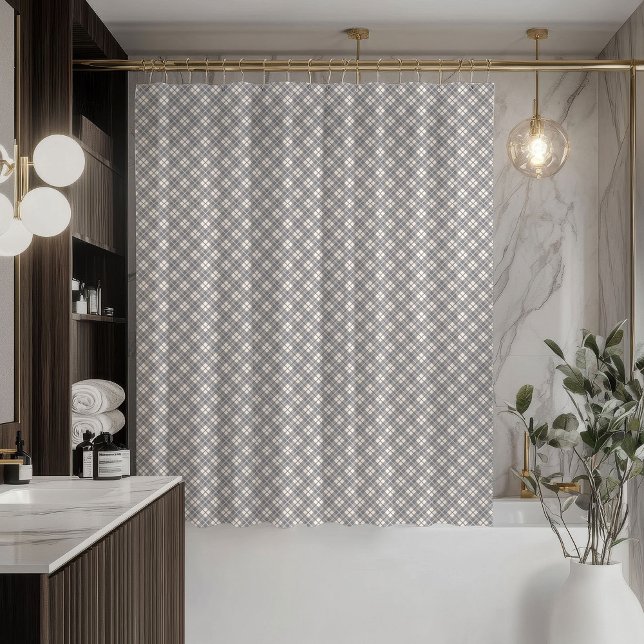 Coral and Grey Tartan Curtain Sleek Bathroom Look (Coral and Grey Tartan Curtain Sleek Bathroom Look)