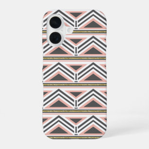 Coral and Grey Tribal Pattern w/ Faux Gold Accent iPhone 16 Case