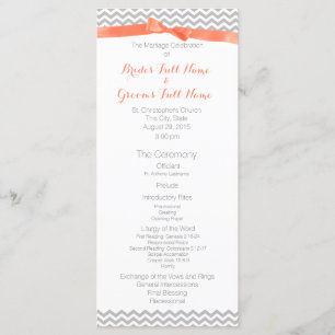 Coral and Grey Zigzag Pattern Wedding Program Programme