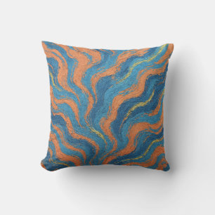 coral and indigo waves cushion