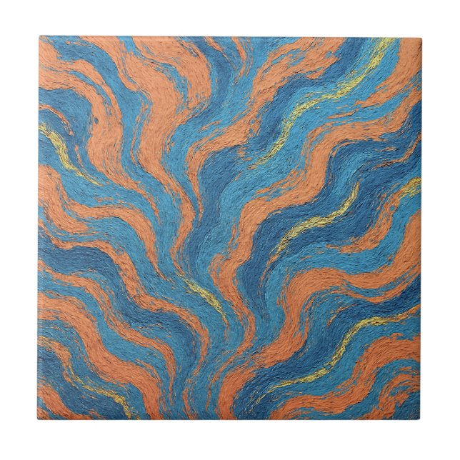 coral and indigo waves tile (Front)