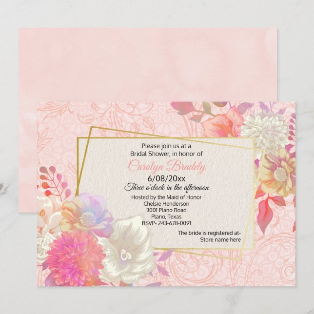 Coral and Ivory Floral Bridal Shower Invitation (Front/Back)