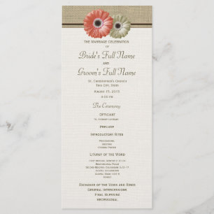 Coral and Ivory Gerbera Daisy Wedding Program Programme