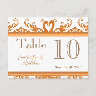 Coral and Ivory Swan Damask Table Number Postcard
