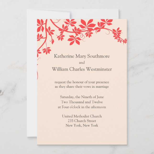 Coral And Ivory Wedding Invitations (Front)