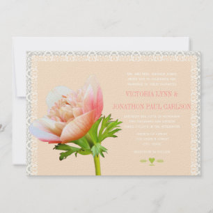 Coral and Lace Peony Floral Wedding Invitation