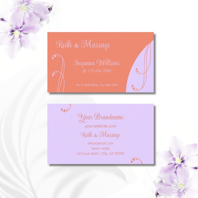 Coral and Lavender Ornamental Squiggled Ornate Business Card (Creator Uploaded)