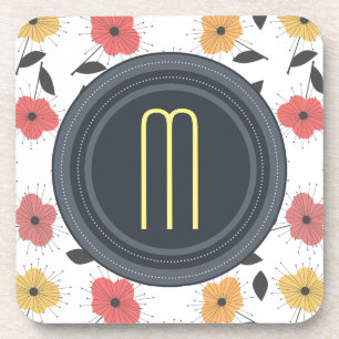 Coral and Lemon Vintage Floral Pattern Custom Coaster