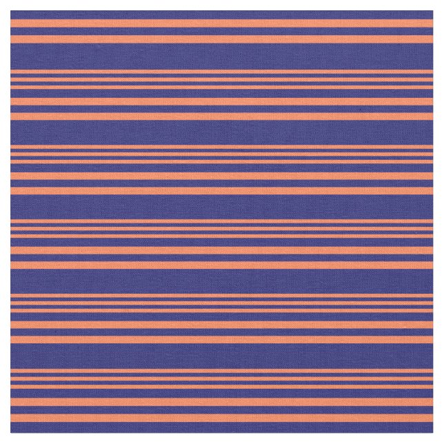 Coral and Midnight Blue Coloured Pattern Fabric (Close Up)