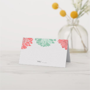 Coral and Mint Dahlia Floral Wedding Place Card