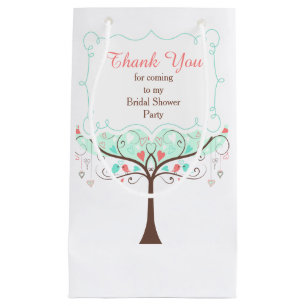 Coral and Mint Floral Bird Bridal Shower Thank You Small Gift Bag