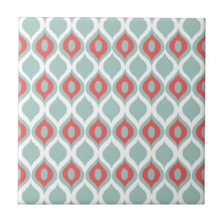 Coral and Mint Geometric Ikat Tribal Print Pattern Tile