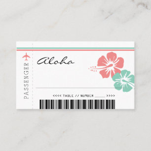 Coral and Mint Green Hibiscus Flowers Seating Card