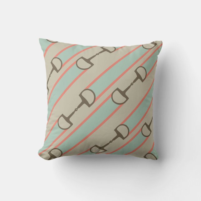 Coral and Mint Horse Bit Ribbon Pattern Cushion (Front)