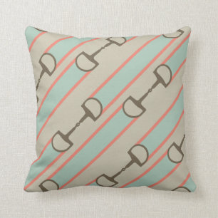 Coral and Mint Horse Bit Ribbon Pattern Cushion