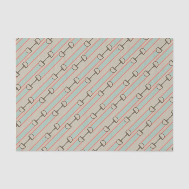 Coral and Mint Horse Bit Ribbon Pattern Tissue Paper (Front)